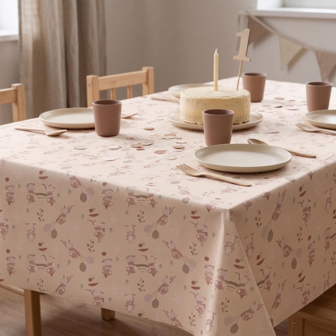 Mouse Paper Table Cover - One Little Mouse 1st Birthday Party Tablecloth - Mice Party Table Decorations - Neutral Table Decor - 180x120cm - Jolie Fete UK