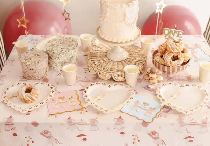Mouse Paper Table Cover - One Little Mouse 1st Birthday Party Tablecloth - Mice Party Table Decorations - Neutral Table Decor - 180x120cm - Jolie Fete UK