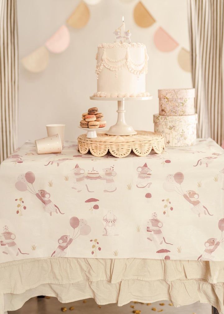 Mouse Paper Table Cover - One Little Mouse 1st Birthday Party Tablecloth - Mice Party Table Decorations - Neutral Table Decor - 180x120cm - Jolie Fete UK