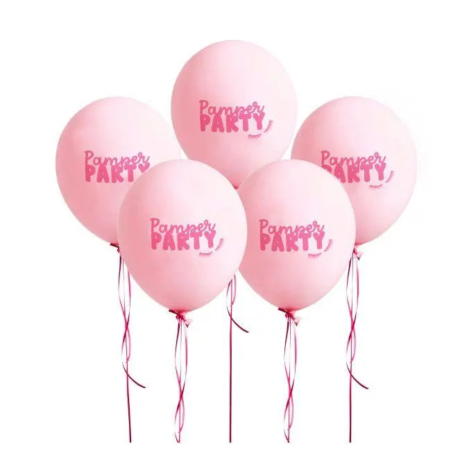 Pamper Party Balloons - Pink Latex Balloons - 12 Inch Spa Party Decorations - Pamper Night Balloons - Girls Birthday Decor - Pack of 5 - Jolie Fete UK