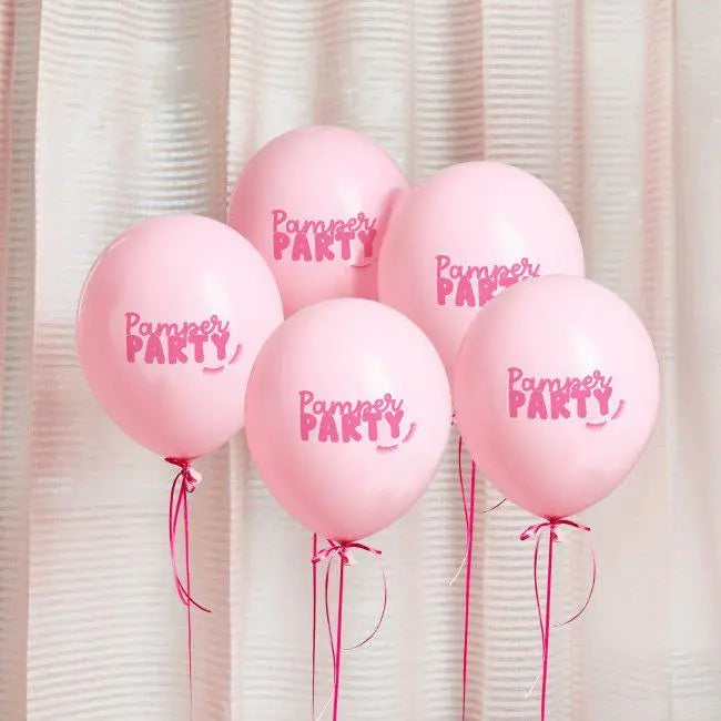 Pamper Party Balloons - Pink Latex Balloons - 12 Inch Spa Party Decorations - Pamper Night Balloons - Girls Birthday Decor - Pack of 5 - Jolie Fete UK
