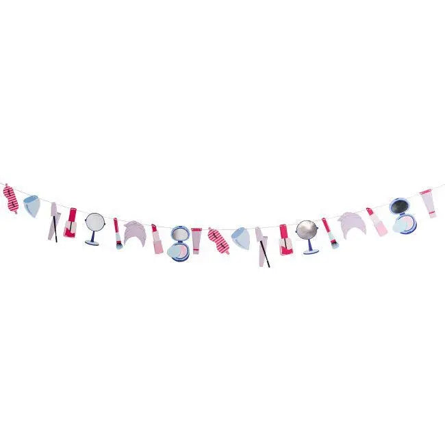 Pamper Party Card Garland - Spa Party Bunting - Pamper Party Decorations - Girls Sleepover Banner - Pink Lipsticks, Nail Varnish, brushes-2m - Jolie Fete UK