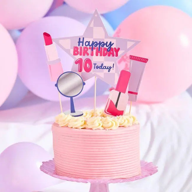 Pamper Party Happy Birthday Cake Topper Set - Customisable Sleepover Party Card Cake Decoration - Spa Themed Birthday - Add Any Age -Make Up - Jolie Fete UK