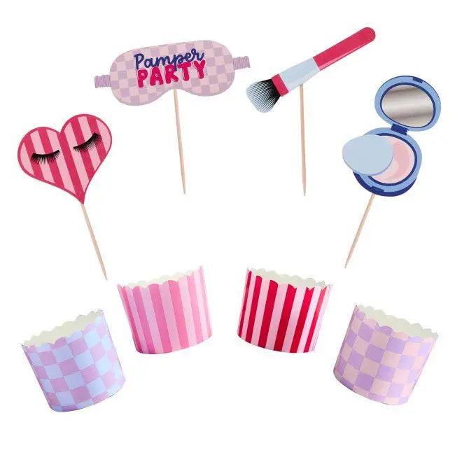 Pamper Party Food Picks & Food Cup Set - Make Up Party Cake Cupcake Cases - Makeup Themed Treat Cups - Girls Birthday Spa Party - Pack of 12 - Jolie Fete UK