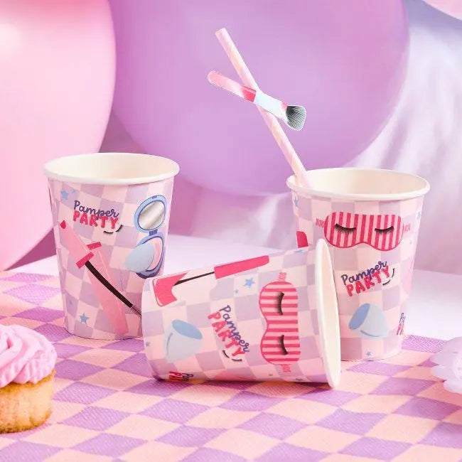 Pamper Party Paper Cups - Spa Party Cups - Girls Pamper Birthday Party Supplies - Pink & Lilac Party Tableware - Sleepover Party- Pack of 8 - Jolie Fete UK