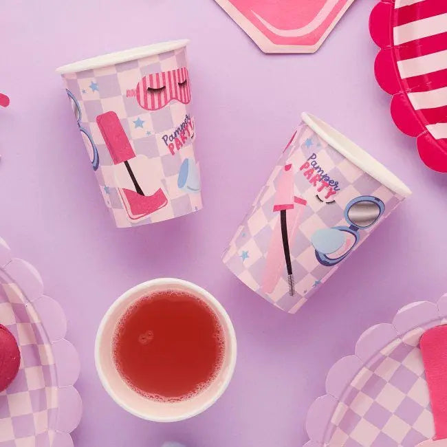 Pamper Party Paper Cups - Spa Party Cups - Girls Pamper Birthday Party Supplies - Pink & Lilac Party Tableware - Sleepover Party- Pack of 8 - Jolie Fete UK