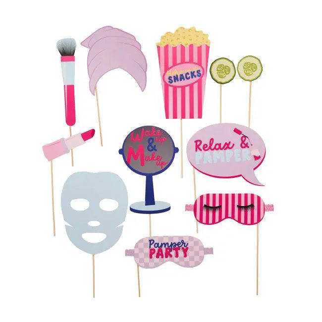 Pamper Party Photo Props - Sleepover Party Props - Spa Party Selfie Props - Girls Pamper Party Decorations - Photo Booth Props - Pack of 11 - Jolie Fete UK