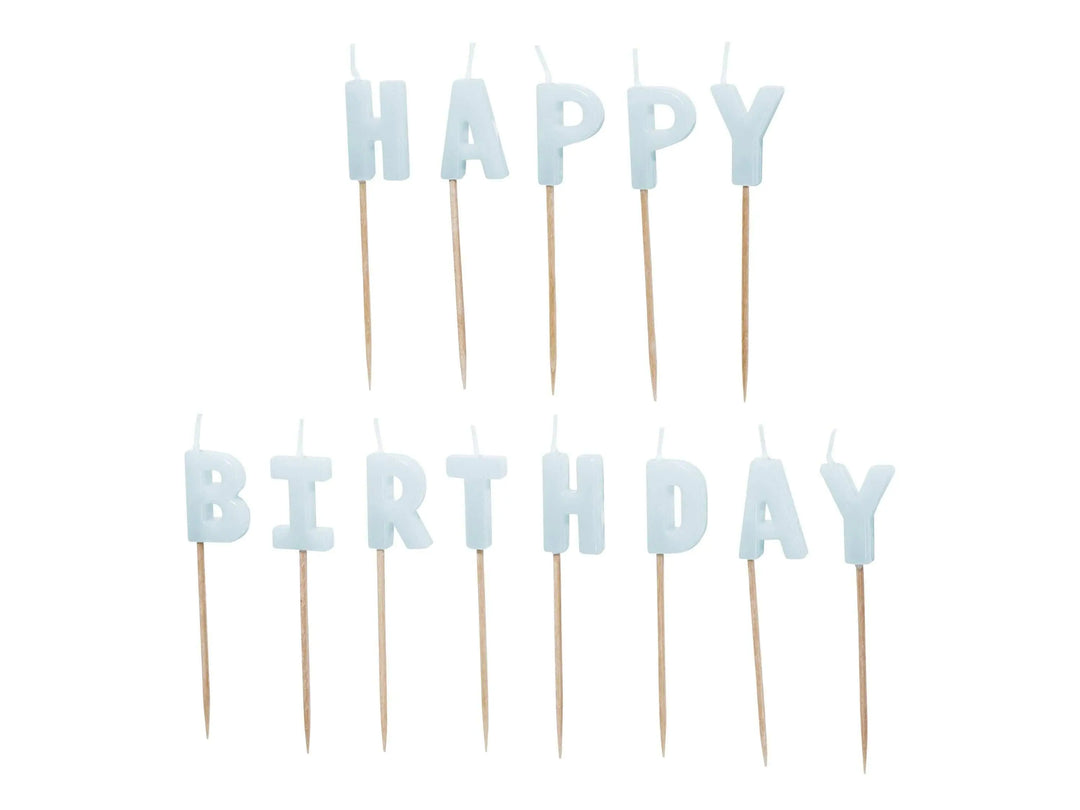 Pastel Blue Happy Birthday Cake Candles - Baby Blue Cake Decorations - Light Blue Birthday Party Decor - Jolie Fete UK