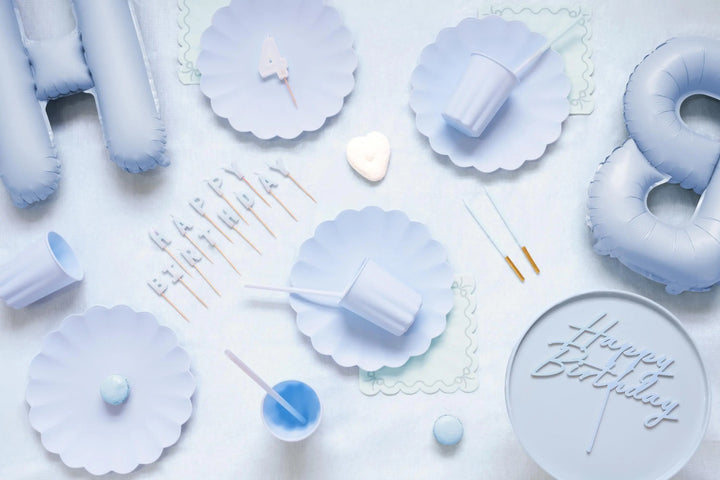 Pastel Blue Happy Birthday Cake Topper - Reusable Misty Blue Cake Decoration - Light Blue Birthday Party Decor - Jolie Fete UK