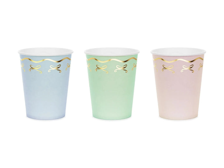 Paper Cups With Gold Bows - Pastel Blue, Pink & Green Party Cups - Coquette Party Decor -Unicorn Birthday Decorations-Unicorn Party Supplies - Jolie Fete UK