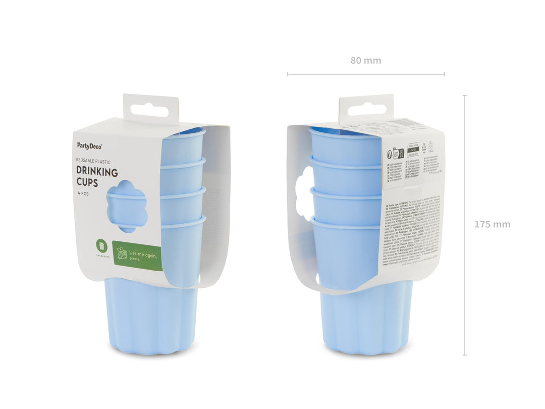 Pastel Blue Reusable Cups - Baby Blue Party Cups - Light Blue Birthday Party Decorations - Picnic Plastic Cups - Pack Of 4 - Jolie Fete UK