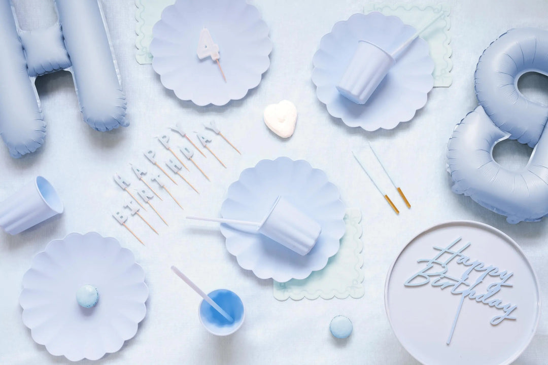 Pastel Blue Reusable Cups - Baby Blue Party Cups - Light Blue Birthday Party Decorations - Picnic Plastic Cups - Pack Of 4 - Jolie Fete UK