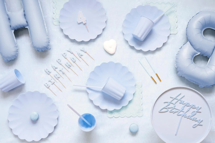 Pastel Blue Reusable Cups - Baby Blue Party Cups - Light Blue Birthday Party Decorations - Picnic Plastic Cups - Pack Of 4 - Jolie Fete UK