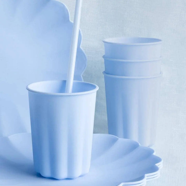 Pastel Blue Reusable Cups - Baby Blue Party Cups - Light Blue Birthday Party Decorations - Picnic Plastic Cups - Pack Of 4 - Jolie Fete UK