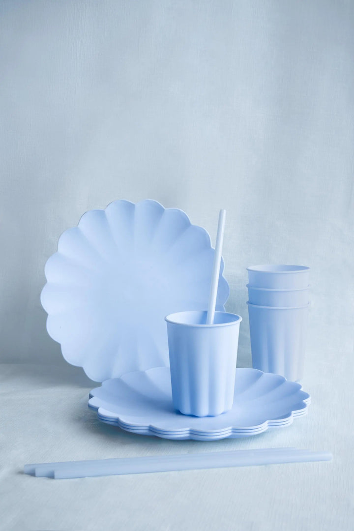 Pastel Blue Reusable Plates - Baby Blue Party Plates - Light Blue Birthday Party Decorations - Picnic Plastic Plates - Pack Of 4 - Jolie Fete UK