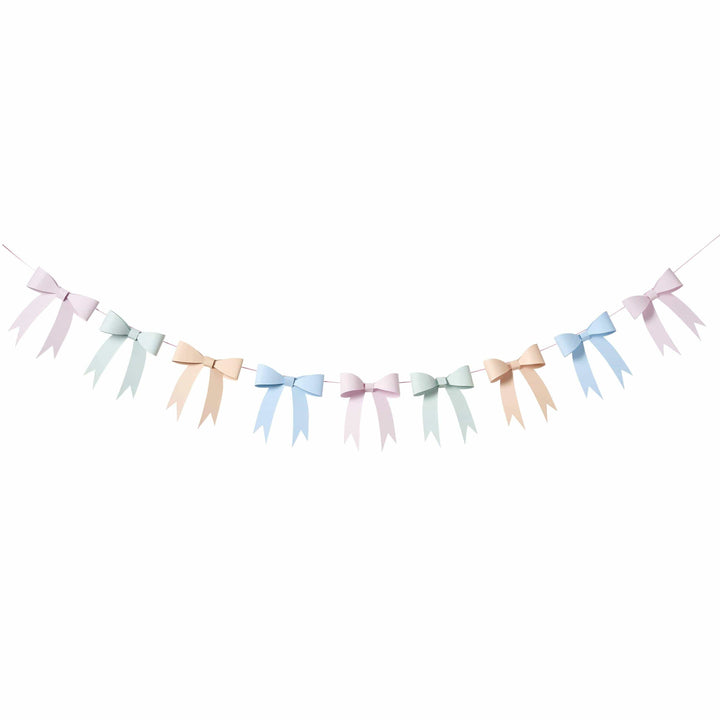 Pastel Bow Garland 2m - Coquette Tea Party Decorations - 3D Card Bow Bunting for Birthday, Hen Party, Baby Shower & Garden Party Decor - Jolie Fete UK