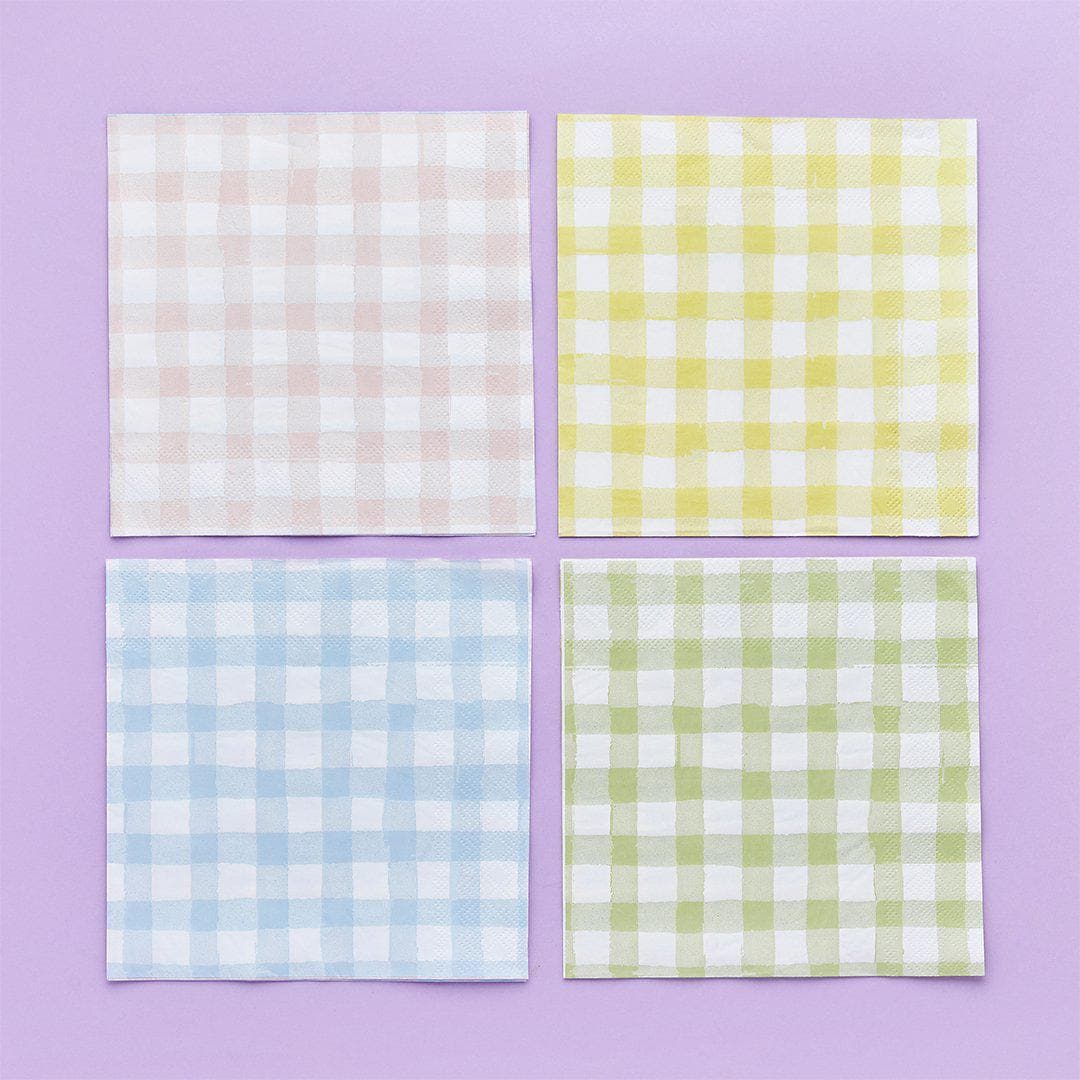 Pastel Gingham Paper Napkins - Checkered Design - Summer Garden Party, Picnic BBQ, Hen Party Decor -Birthday Party Decor-4 Colours-Pack Of 8 - Jolie Fete UK