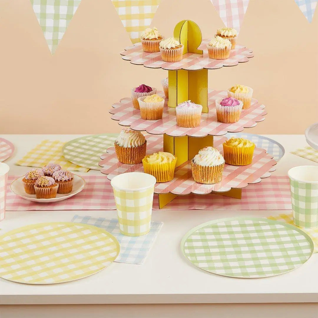 Pastel Gingham Paper Plates - Checkered Design - Summer Garden Party, Picnic BBQ, Hen Party Decor - Birthday Party Decor-4 Colours-Pack Of 8 - Jolie Fete UK