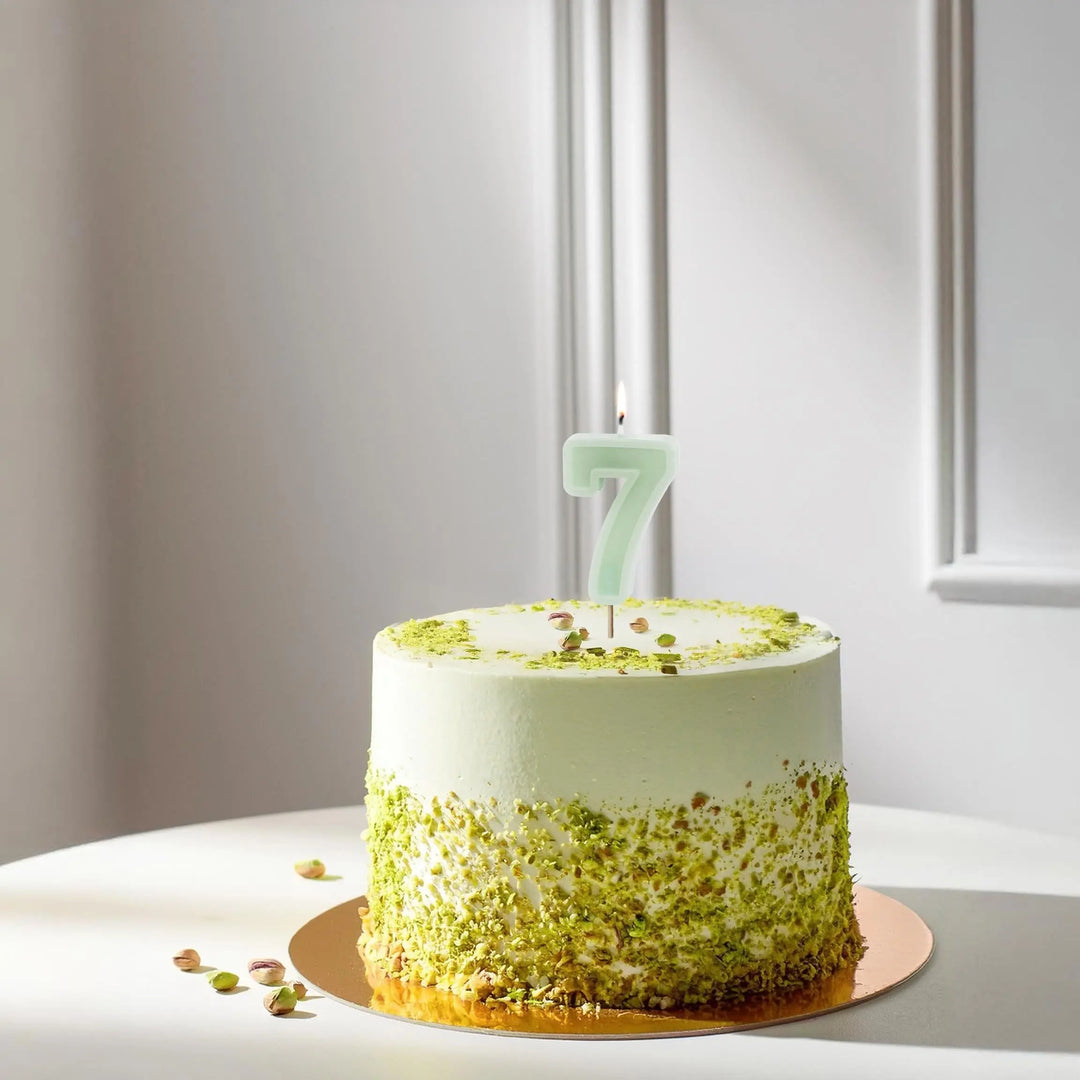 Pastel Green 7 Birthday Cake Candle - Mint Green Cake Decoration - Light Green Birthday Party Decor - 7th / 70th Birthday Candle - Jolie Fete UK
