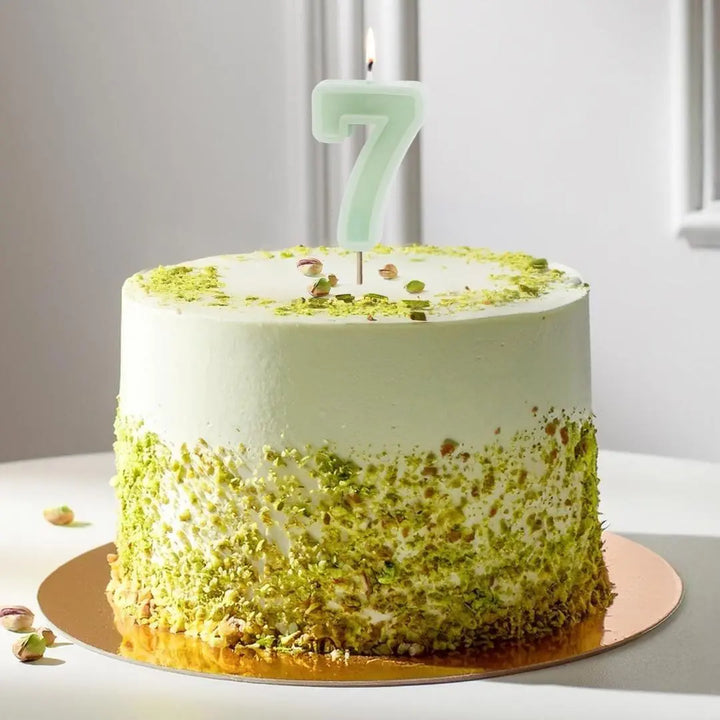 Pastel Green 7 Birthday Cake Candle - Mint Green Cake Decoration - Light Green Birthday Party Decor - 7th / 70th Birthday Candle - Jolie Fete UK