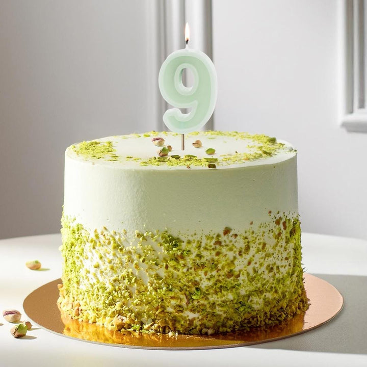 Pastel Green 9 Birthday Cake Candle - Mint Green Cake Decoration - Light Green Birthday Party Decor - 9th / 90th Birthday Candle - Jolie Fete UK
