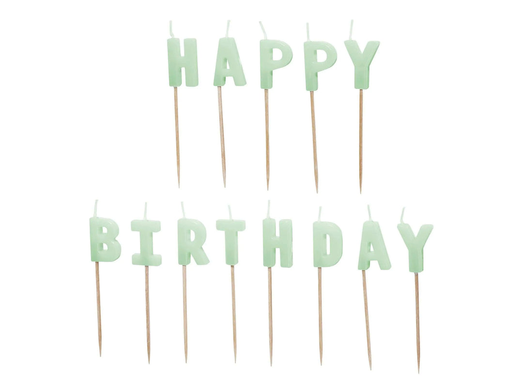 Pastel Green Happy Birthday Cake Candles - Mint Green Cake Decoration - Light Green Birthday Party Decor - Jolie Fete UK
