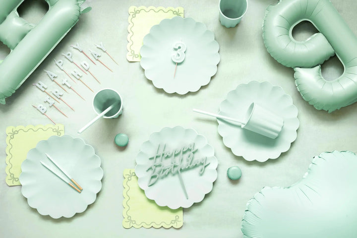 Pastel Green Happy Birthday Cake Candles - Mint Green Cake Decoration - Light Green Birthday Party Decor - Jolie Fete UK