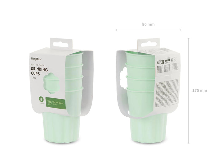 Pastel Green Reusable Cups - Mint Green Party Cups - Light Green Birthday Party Decorations - Picnic Plastic Cups - Pack Of 4 - Jolie Fete UK