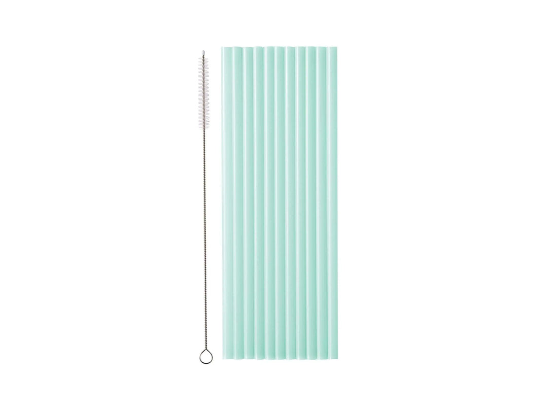 Pastel Green Reusable Straws - Mint Green Party Straws - Light Green Birthday Party Tableware -Reusable Plastic Straws With Brush-Pack Of 12 - Jolie Fete UK
