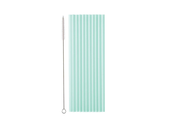 Pastel Green Reusable Straws - Mint Green Party Straws - Light Green Birthday Party Tableware -Reusable Plastic Straws With Brush-Pack Of 12 - Jolie Fete UK