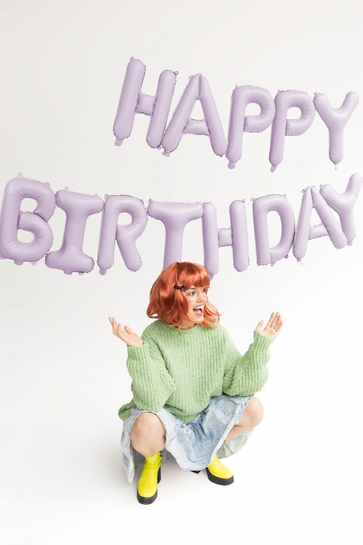 Pastel Lilac Happy Birthday Balloons - Light Violet Balloon - Pale Purple Birthday Party Decor - Jolie Fete UK