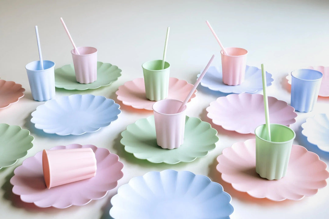 Pastel Pink Reusable Cups - Baby Pink Party Cups - Light Pink Birthday Party Decorations - Picnic Plastic Cups - Pack Of 4 - Jolie Fete UK