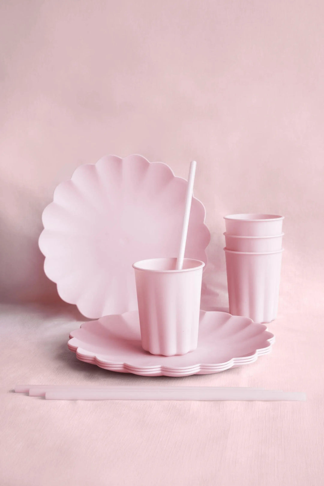 Pastel Pink Reusable Straws - Baby Pink Party Straws - Light Pink Birthday Party Tableware - Reusable Plastic Straws With Brush - Pack Of 12 - Jolie Fete UK