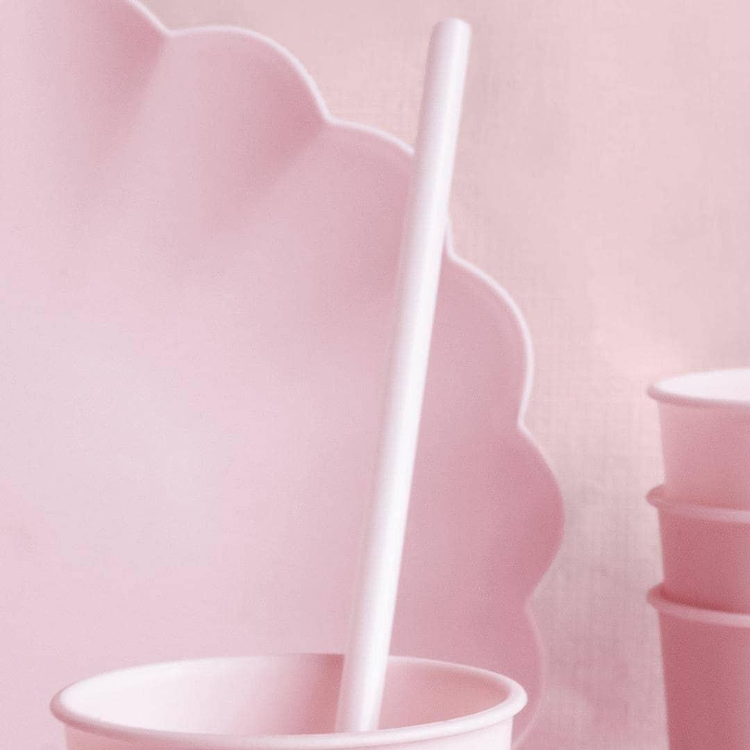 Pastel Pink Reusable Straws - Baby Pink Party Straws - Light Pink Birthday Party Tableware - Reusable Plastic Straws With Brush - Pack Of 12 - Jolie Fete UK
