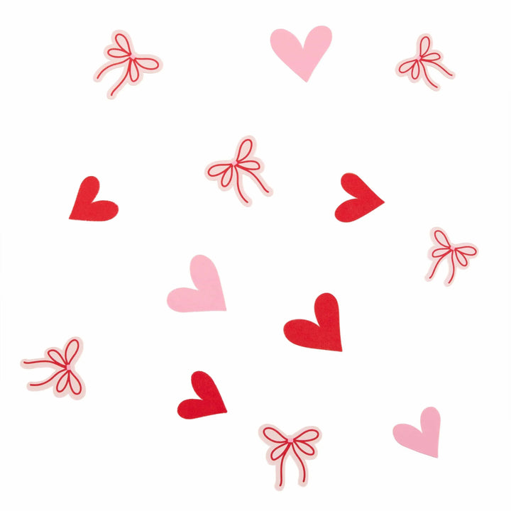 Pink Bow & Red Heart Confetti - Coquette Party Supplies - Soft Girl Valentine’s Decor - Heart Table Scatter - Bow Birthday Decorations -14g - Jolie Fete UK