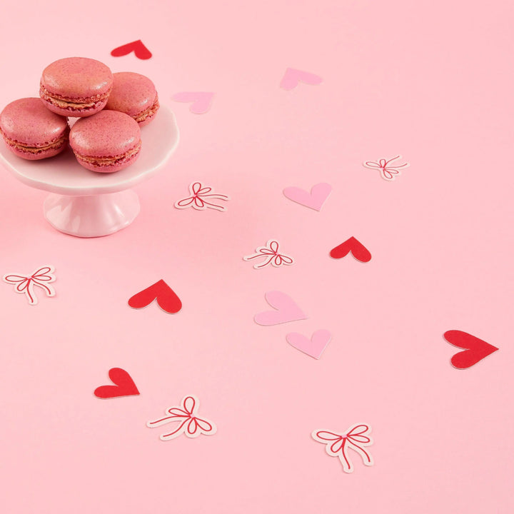 Pink Bow & Red Heart Confetti - Coquette Party Supplies - Soft Girl Valentine’s Decor - Heart Table Scatter - Bow Birthday Decorations -14g - Jolie Fete UK