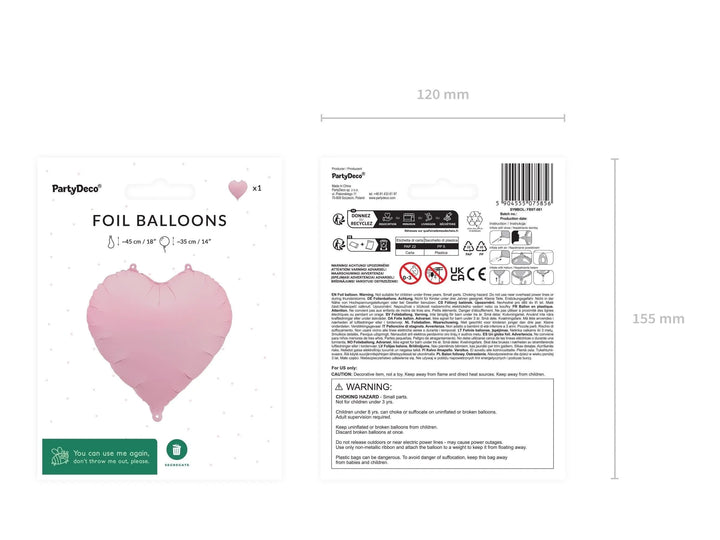 Pink Heart Foil Balloon 45cm - Pastel Pink Mylar Heart Balloon - Romantic Birthday Decor - Baby Shower - Anniversary Party Supplies - Jolie Fete UK