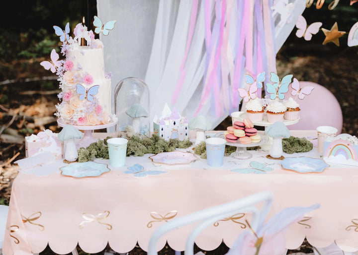 Pink Paper Tablecloth - Pastel Pink Party Supplies - Gold Bows - Unicorn Birthday Party Decorations - Coquette Theme - Princess -180 x 120cm - Jolie Fete UK