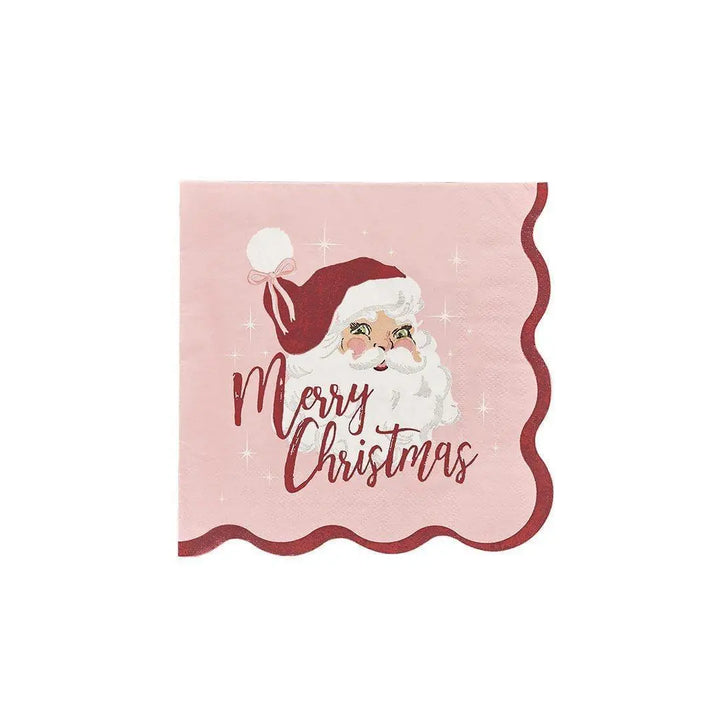 Pink & Red Santa Paper Napkins - Merry Christmas Napkins - Vintage Christmas Party -Christmas Decorations - Retro Holiday Decor - Pack Of 16 - Jolie Fete UK