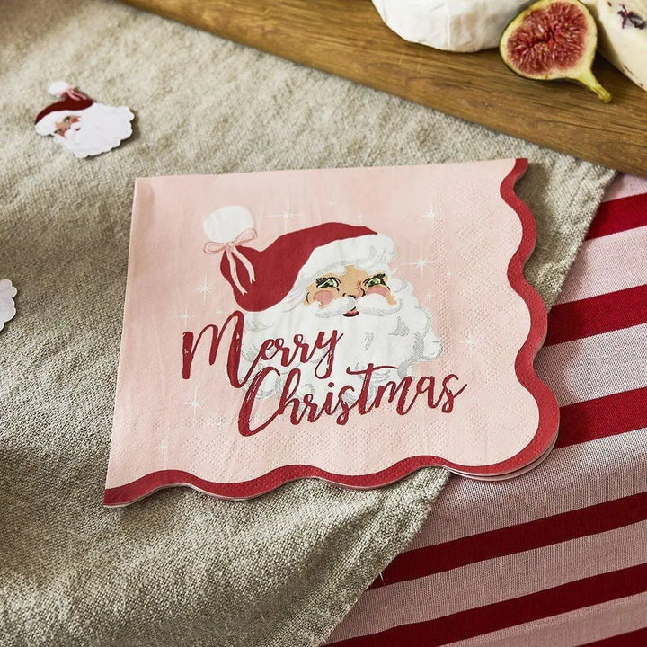 Pink & Red Santa Paper Napkins - Merry Christmas Napkins - Vintage Christmas Party -Christmas Decorations - Retro Holiday Decor - Pack Of 16 - Jolie Fete UK