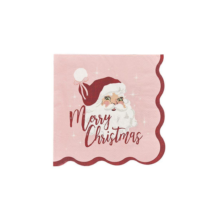Pink & Red Santa Paper Napkins - Merry Christmas Napkins - Vintage Christmas Party -Christmas Decorations - Retro Holiday Decor - Pack Of 16 - Jolie Fete UK