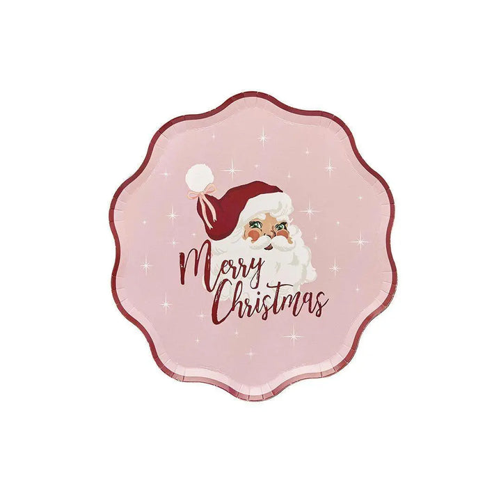 Pink & Red Santa Paper Plates - Merry Christmas Plates-Vintage Christmas Party Tableware-Christmas Decorations-Retro Holiday Decor-Pack Of 8 - Jolie Fete UK
