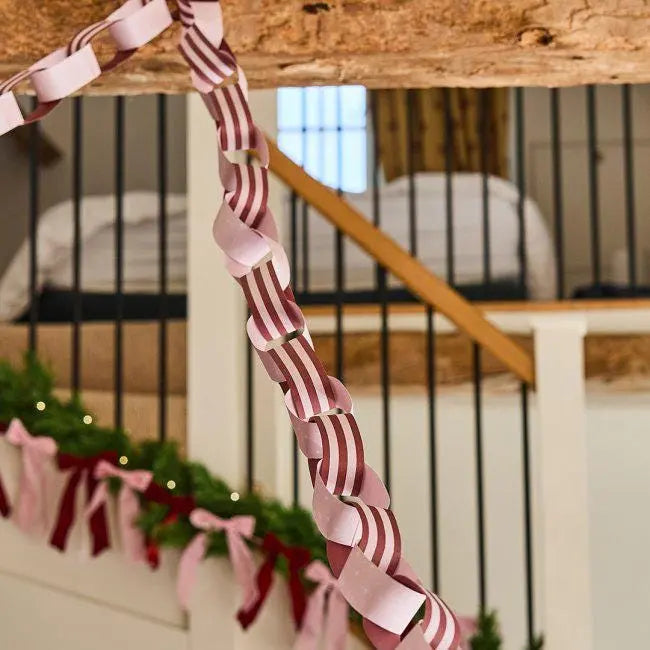 Pink & Red Striped Christmas Paper Chains - Pack of 48 - Festive Garland - Christmas Party Decoration - Retro Paper Chain Decor - DIY Xmas - Jolie Fete UK