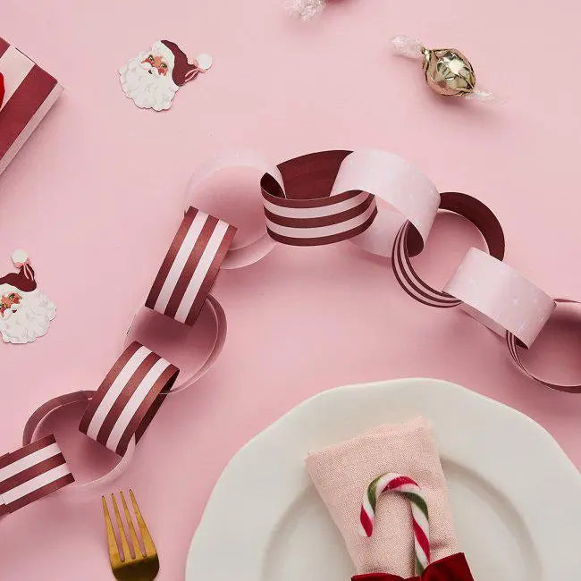 Pink & Red Striped Christmas Paper Chains - Pack of 48 - Festive Garland - Christmas Party Decoration - Retro Paper Chain Decor - DIY Xmas - Jolie Fete UK