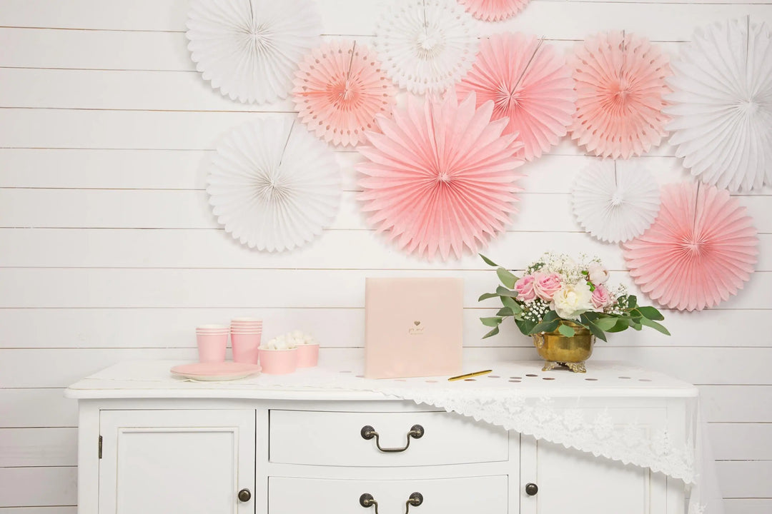 Pink Tissue Paper Rosettes - Pink Birthday Party Fan Decorations - Party Wall Decorations - Hanging Decorations - Pack Of 3 - Jolie Fete UK
