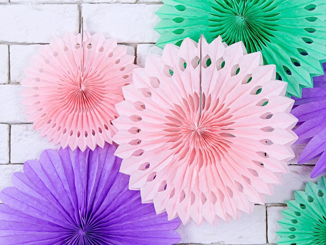 Pink Tissue Paper Rosettes - Pink Birthday Party Fan Decorations - Party Wall Decorations - Hanging Decorations - Pack Of 3 - Jolie Fete UK
