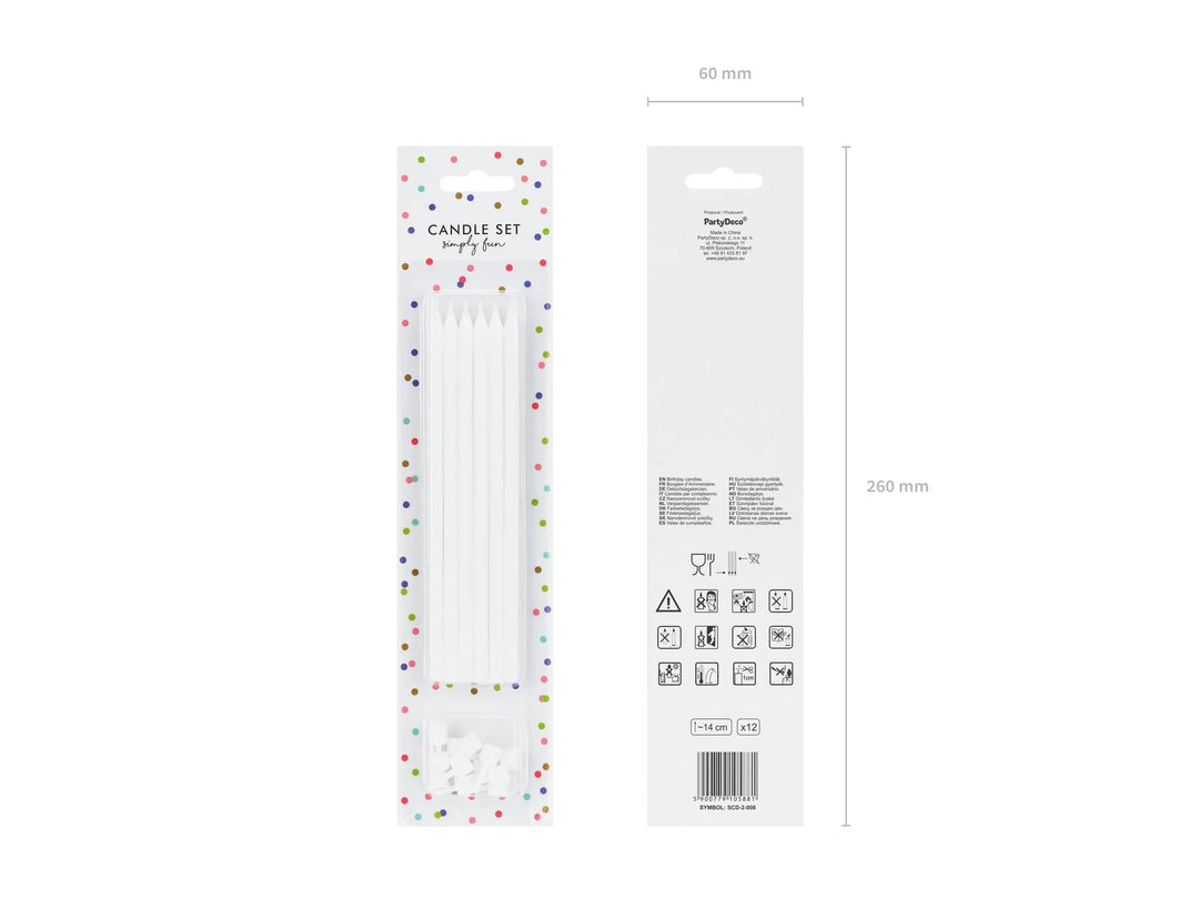 White Candles - Plain Tall White Cake Candles - Straight Candles - White Party Decorations - Birthday Cake Candles - 14cm - Pack Of 12 - Jolie Fete UK
