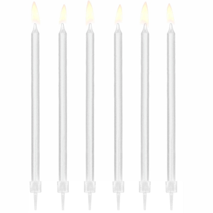White Candles - Plain Tall White Cake Candles - Straight Candles - White Party Decorations - Birthday Cake Candles - 14cm - Pack Of 12 - Jolie Fete UK