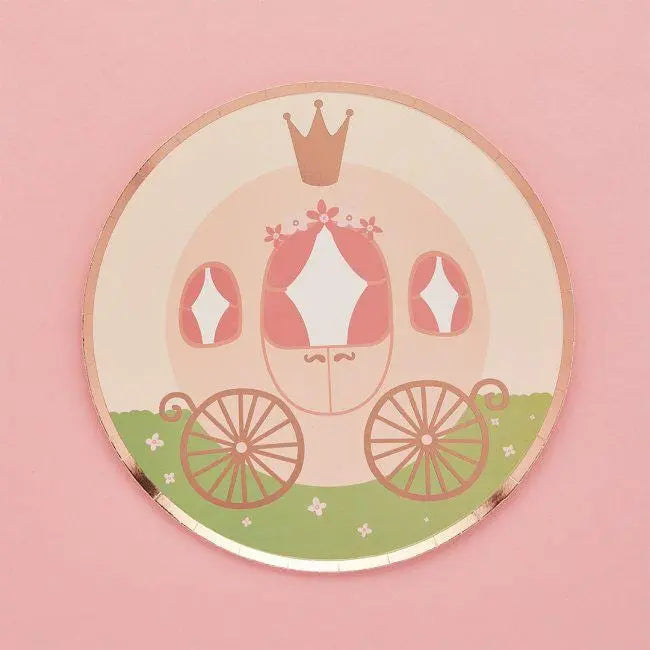 Princess Party Paper Plates - Princess Party Tableware - Fairy Tale Birthday Party Supplies - Pink Princess Carriage Decorations - Pack of 8 - Jolie Fete UK