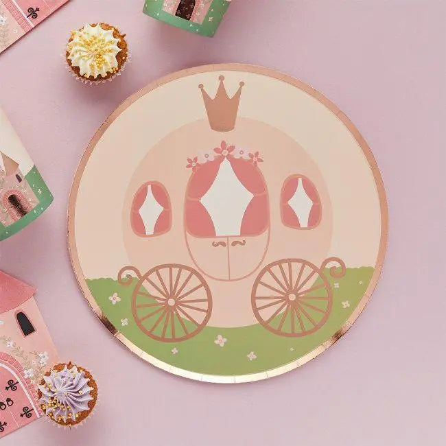 Princess Party Paper Plates - Princess Party Tableware - Fairy Tale Birthday Party Supplies - Pink Princess Carriage Decorations - Pack of 8 - Jolie Fete UK